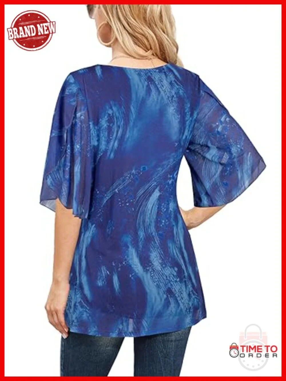 Double Layer Mesh Tunic Blouse 3/4 Sleeve Sheer Overlay Tops Dressy Casual